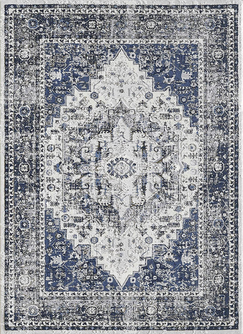 Gray Navy Blue Boho Rug Y858
