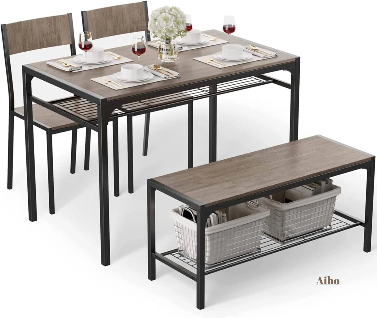 4 Piece Dining Table with 2 Chairs and Bench A99937