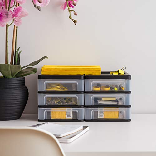 Black Plastic 3-Drawer Stacking Storage Organizer, 2-Pack B534483