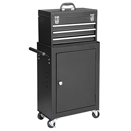 Black 3 Drawer Rolling Tool Cabinet with Adjustable Shelf C672