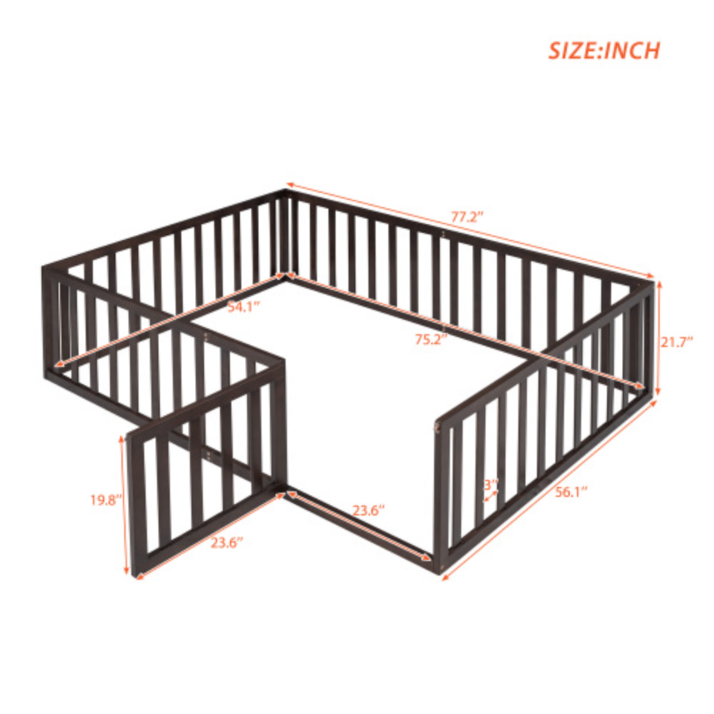 Full Size Walnut Wood Daybed Frame with Fence Z940