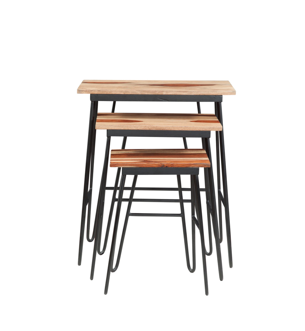 Sheesham Wood Nesting Tables with Iron Base F708492