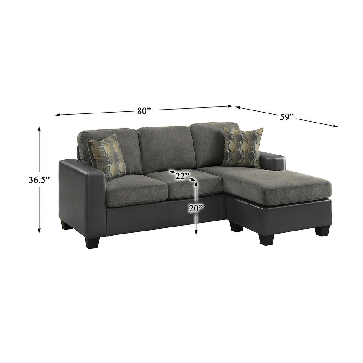 Gray Reversible Sofa Chaise with 2 Pillows H945372