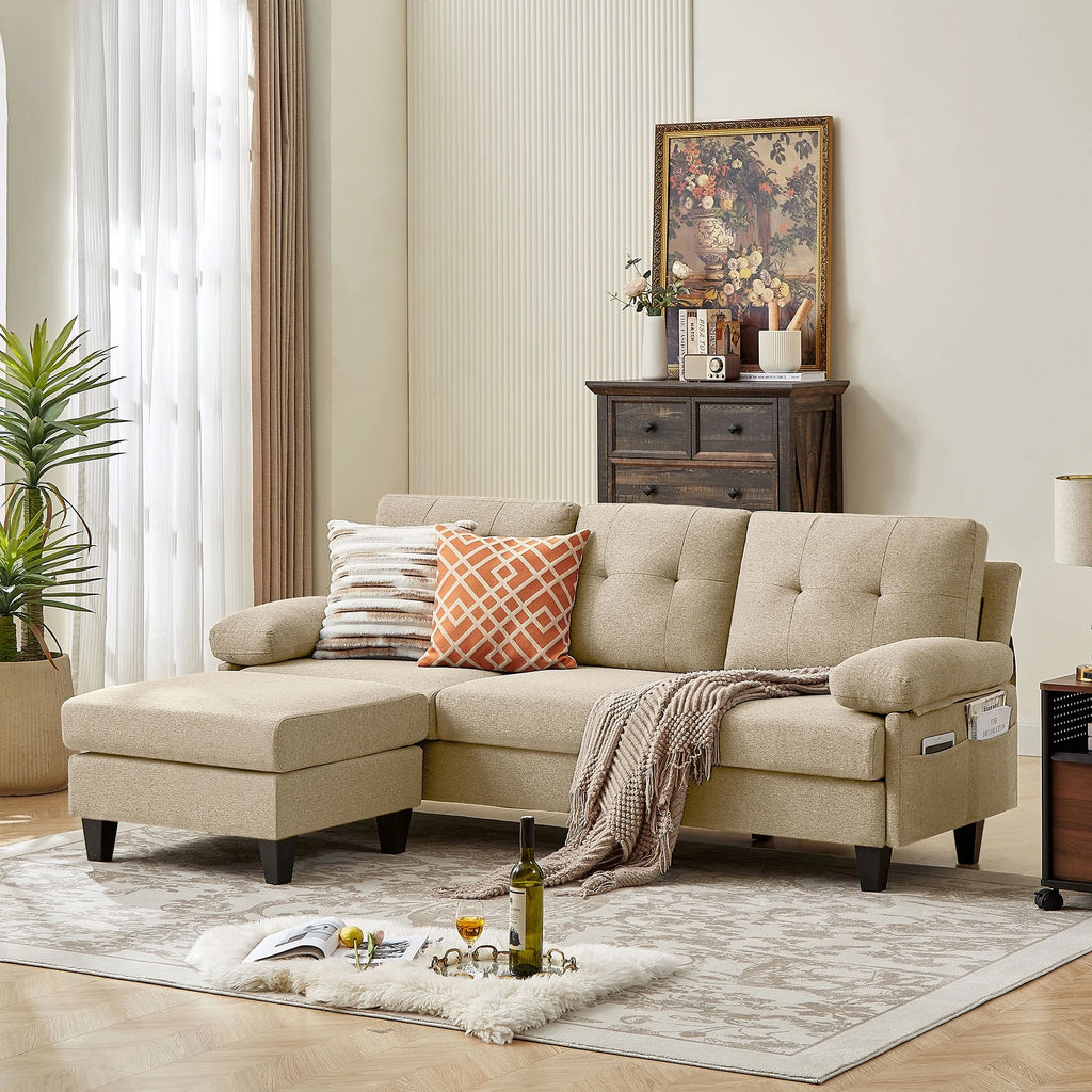 Modern Fabric L-Shaped Sectional Sofa with Chaise T845597