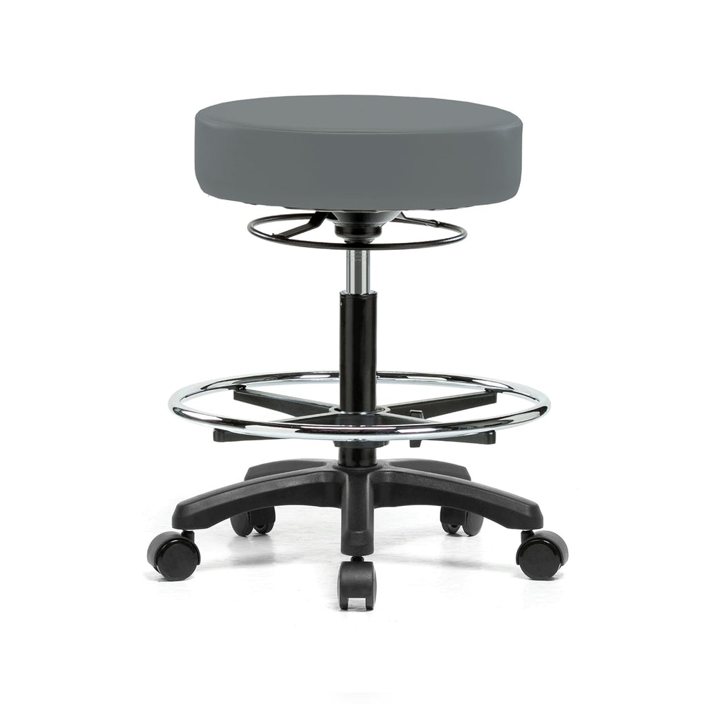 Rolling Height Adjustable Stool with Footring, Black Vinyl B2602