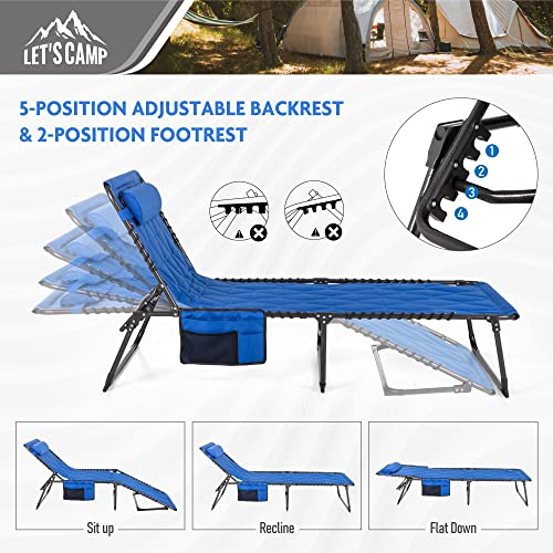 Portable Folding Reclining Camping Cot with Pillow Pocket Blue M653