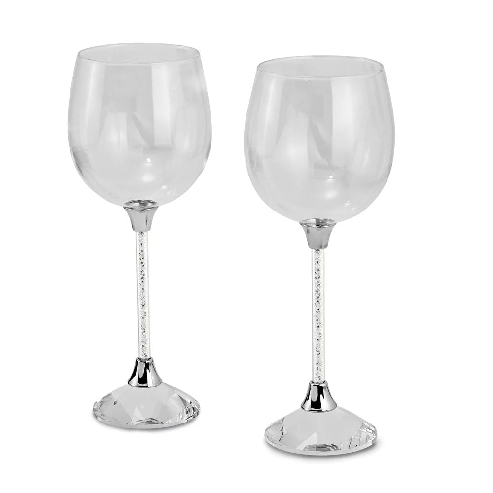 Set of 2 Wine Glasses with Crystal-filled Stems G796