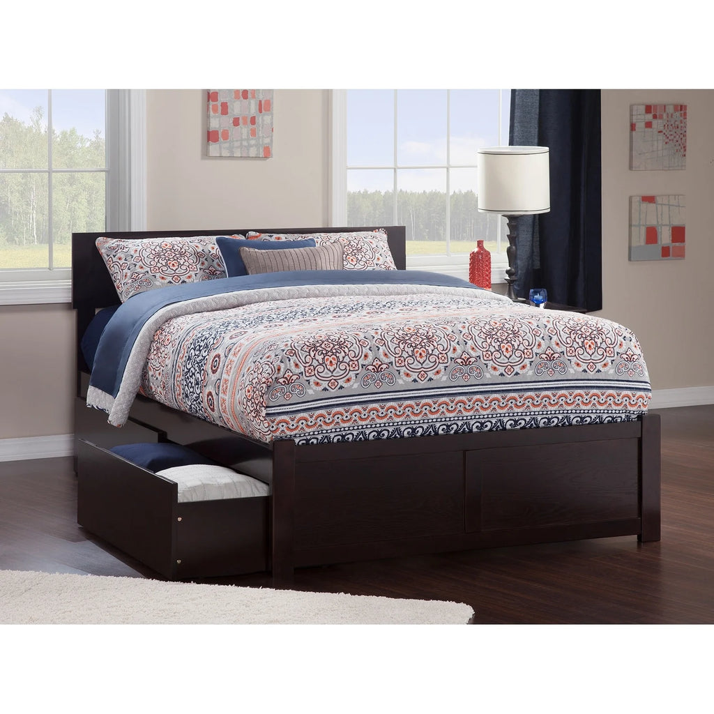 King Platform Bed with Footboard and 2 Drawers in Espresso F8008