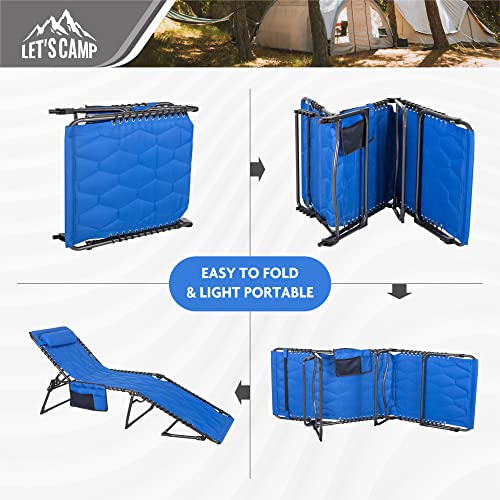 Portable Folding Reclining Camping Cot with Pillow Pocket Blue M653