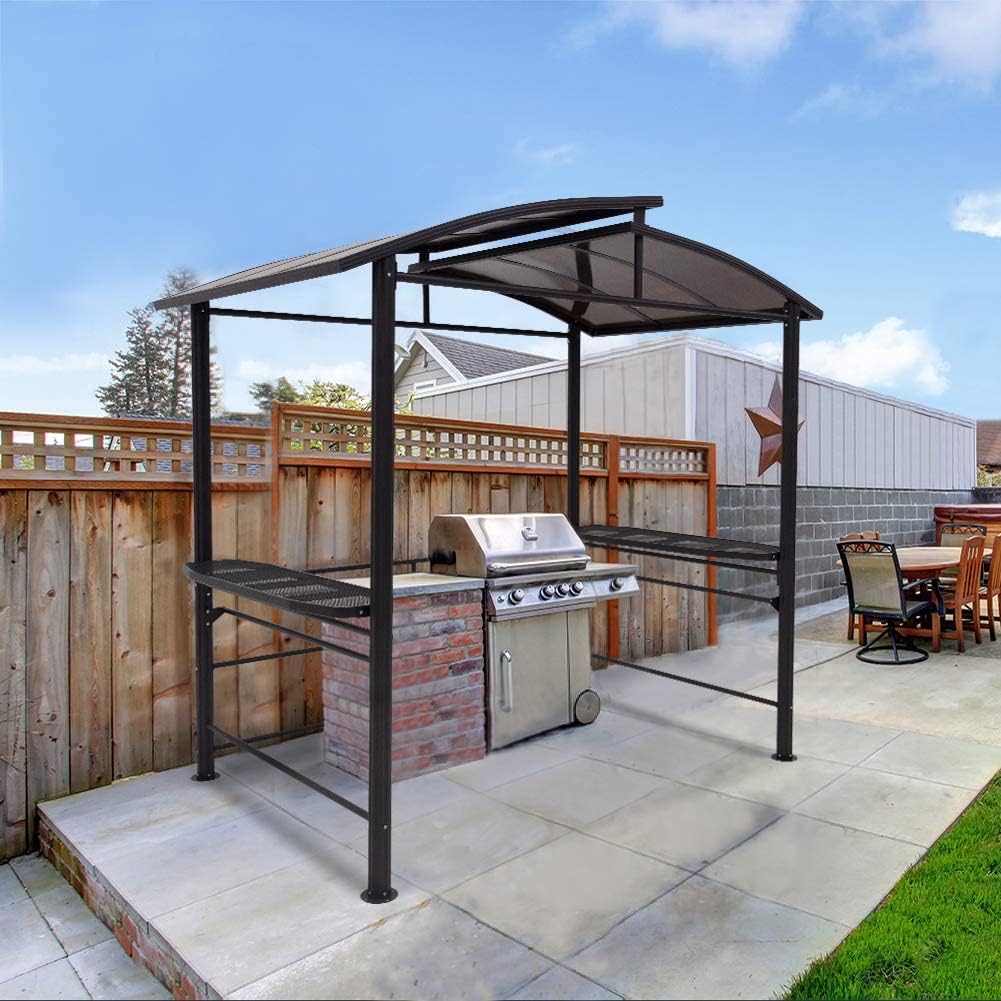 8'x5' Steel Frame Double-Tier Polycarbonate Top Grill Gazebo D384