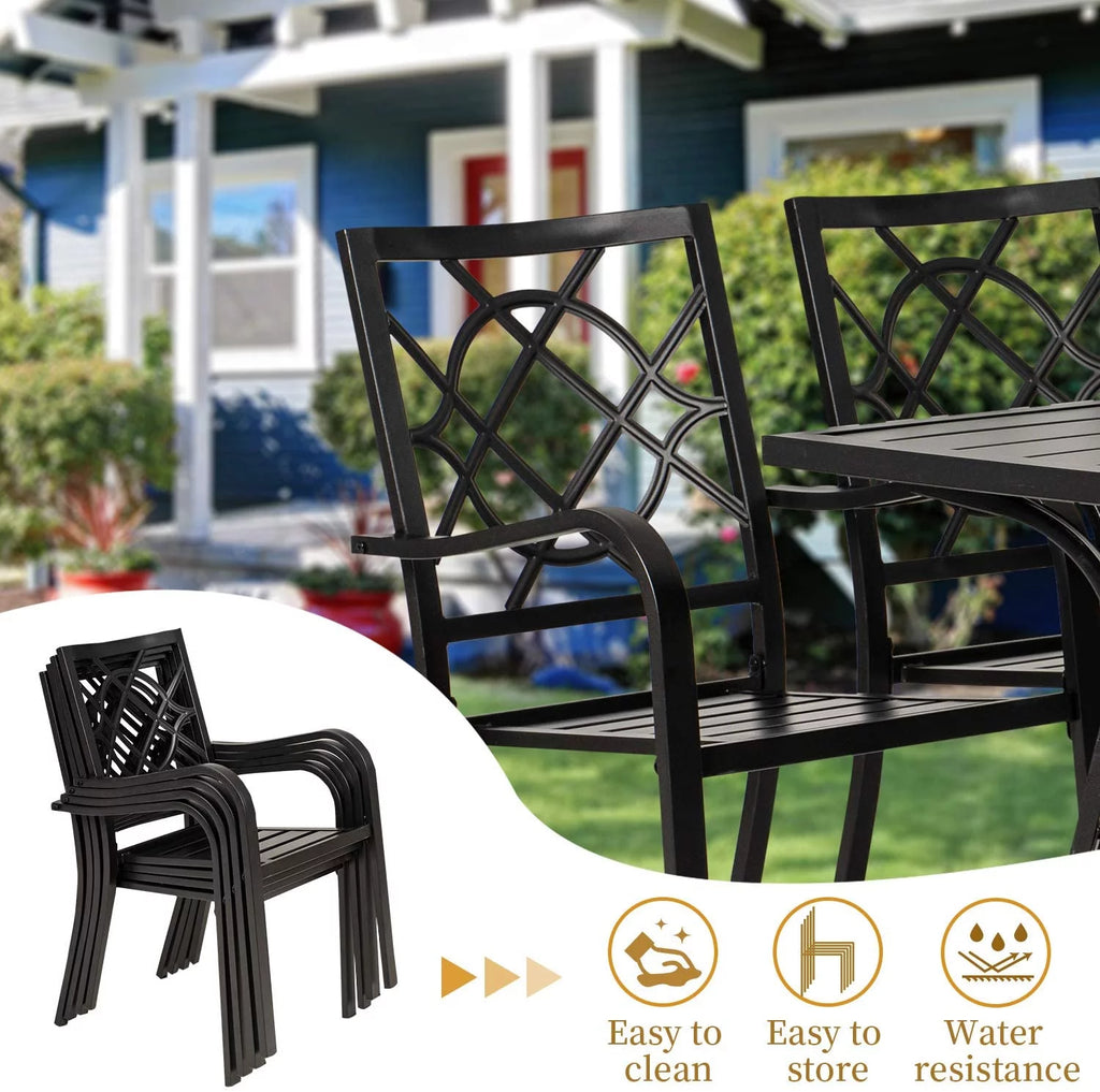 7-Piece Outdoor Patio Dining Set with Stackable Metal Chairs and Rectangular Table A24196