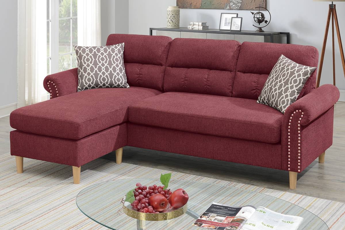 Red Polyfiber Reversible Sectional Sofa Set X9159