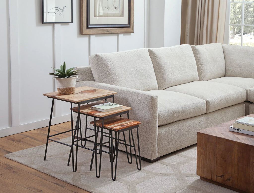 Sheesham Wood Nesting Tables with Iron Base F708492