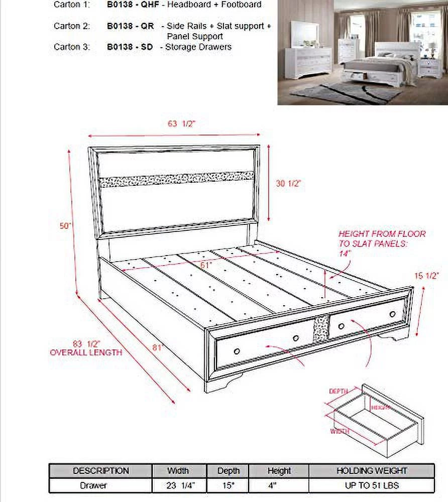 Queen Size 6-Piece Bedroom Set with Dresser Mirror Chest and 2 Night Stands T316587