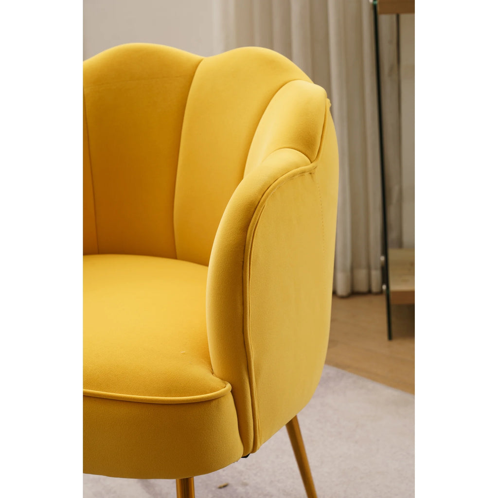 Yellow Velvet Shell Shape Armchair with Gold Legs O321063