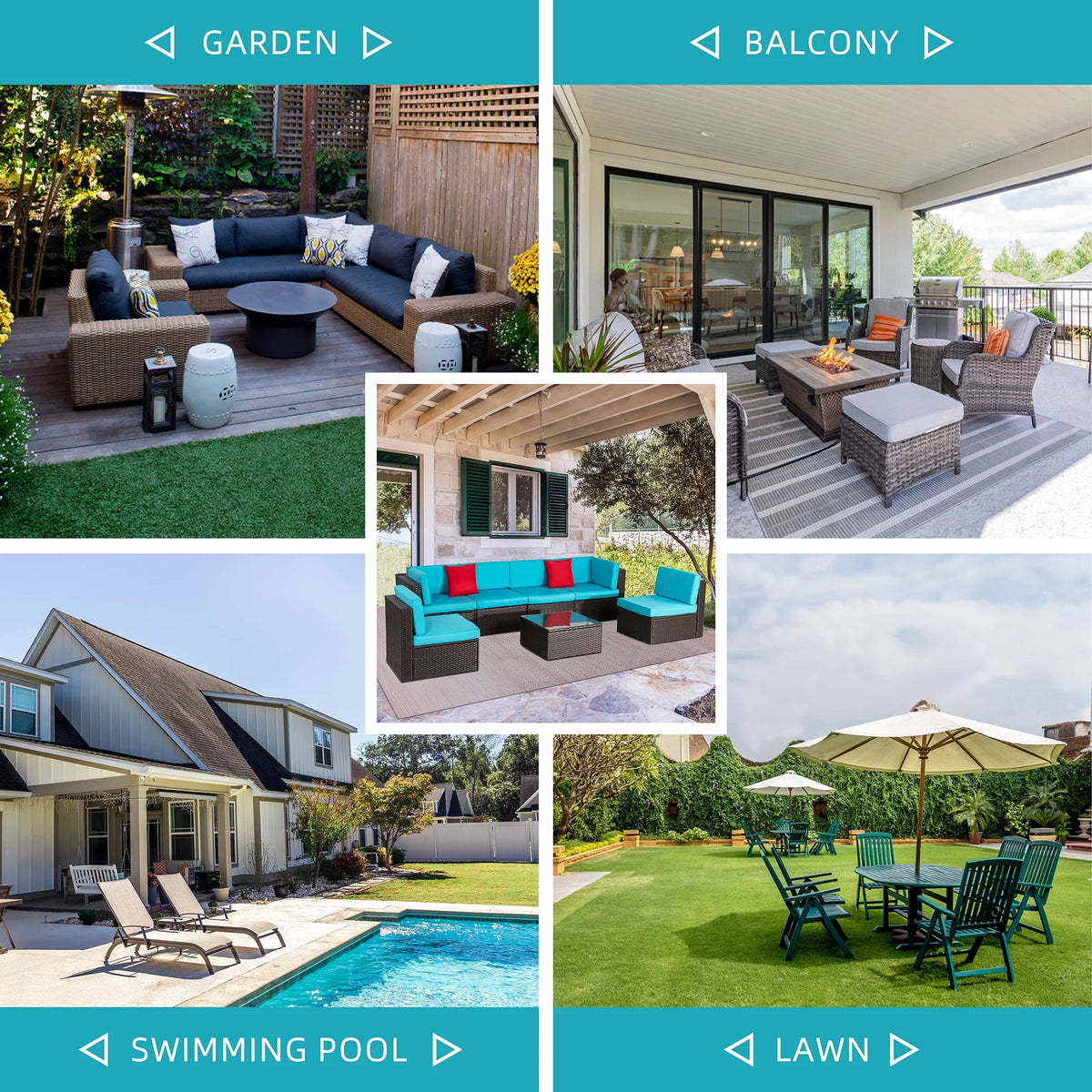 6 Pieces All-Weather PE Rattan Wicker Patio Sofa Set Z55043