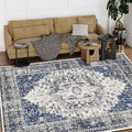 Gray Navy Blue Boho Rug Y858