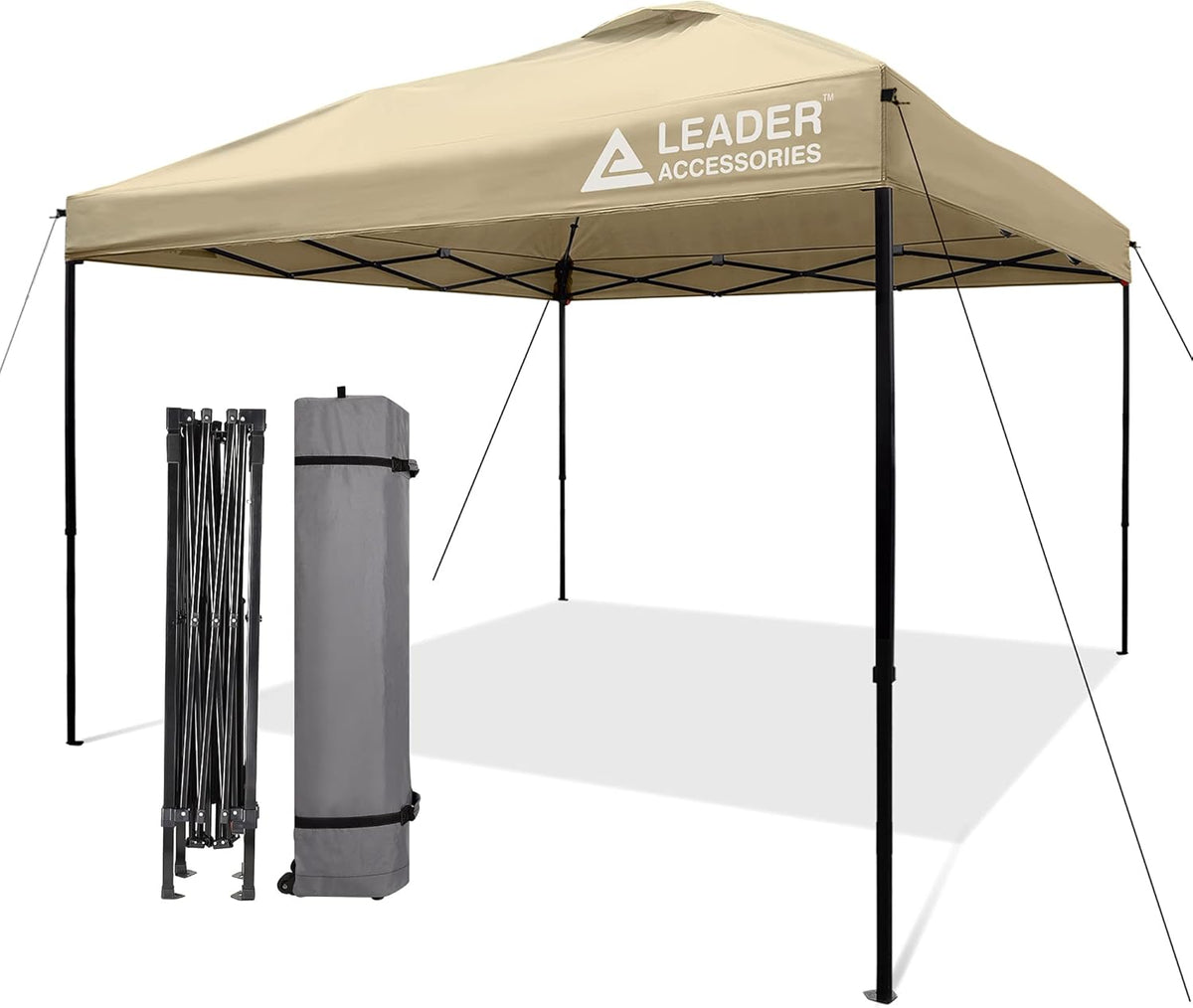 10'x10' Pop-Up Canopy Tent with Wheeled Carry Bag, Beige R16166