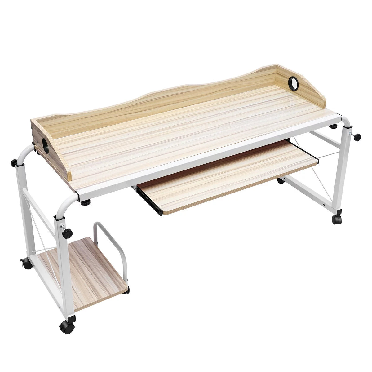Wood Height Adjustable Mobile Computer Desk with Wheels M876421