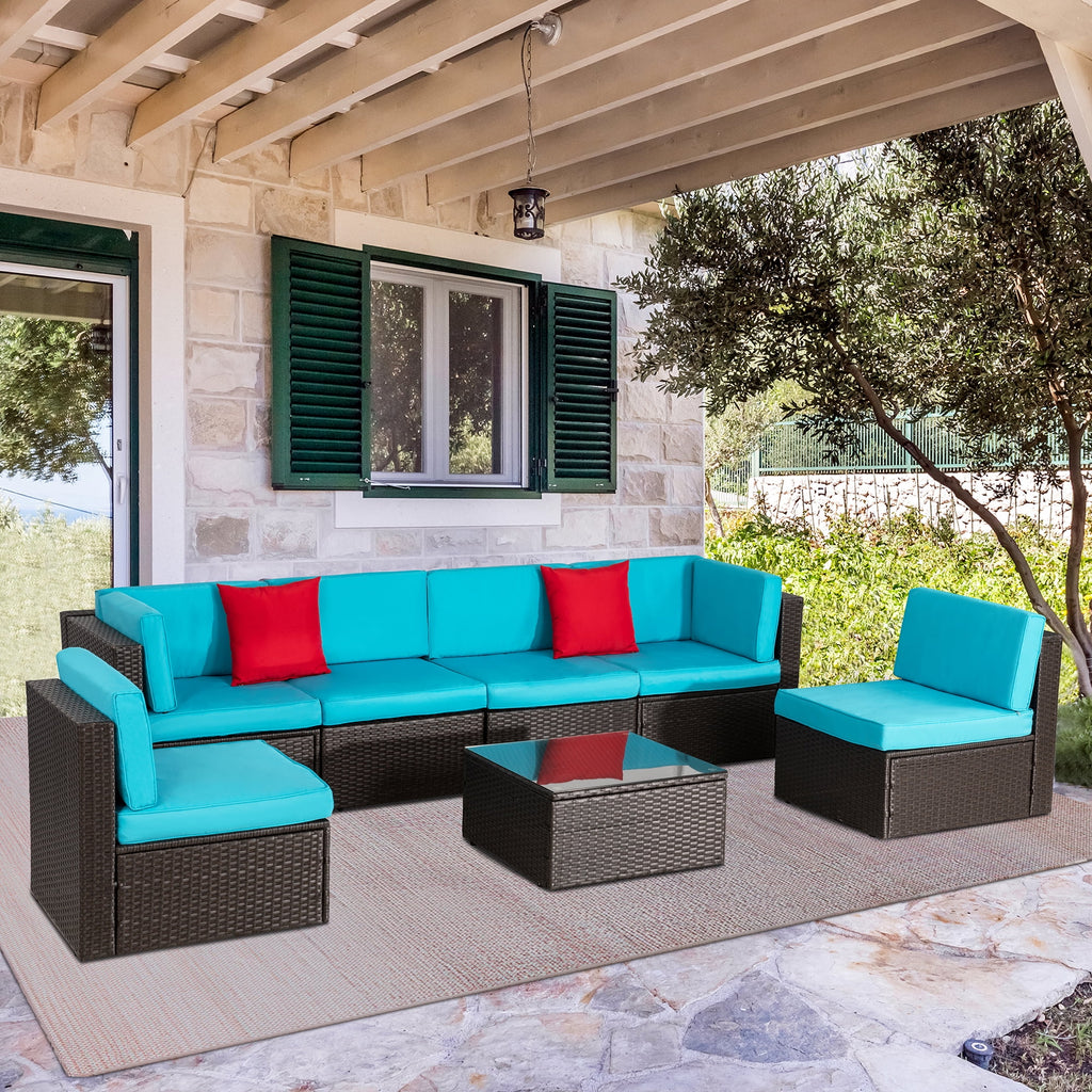 6 Pieces All-Weather PE Rattan Wicker Patio Sofa Set Z55043