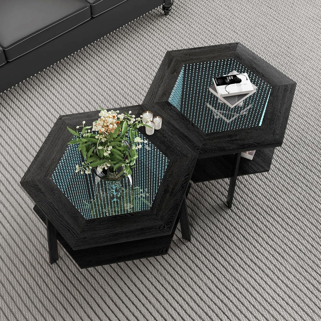 Coffee Table with LED Light and Glass Top D5158