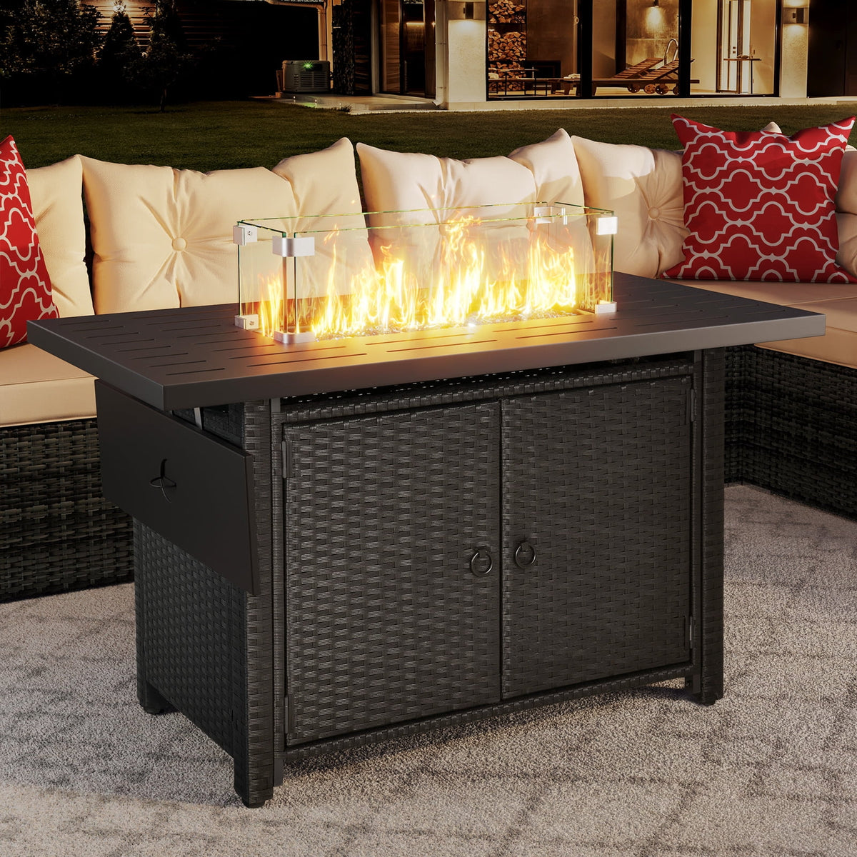 43'' Propane Fire Pit Table 60,000 BTU Wicker Rattan Base Q363598