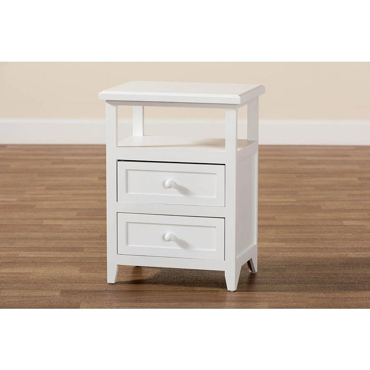 White Finished Wood 2-Drawer Nightstand W75411