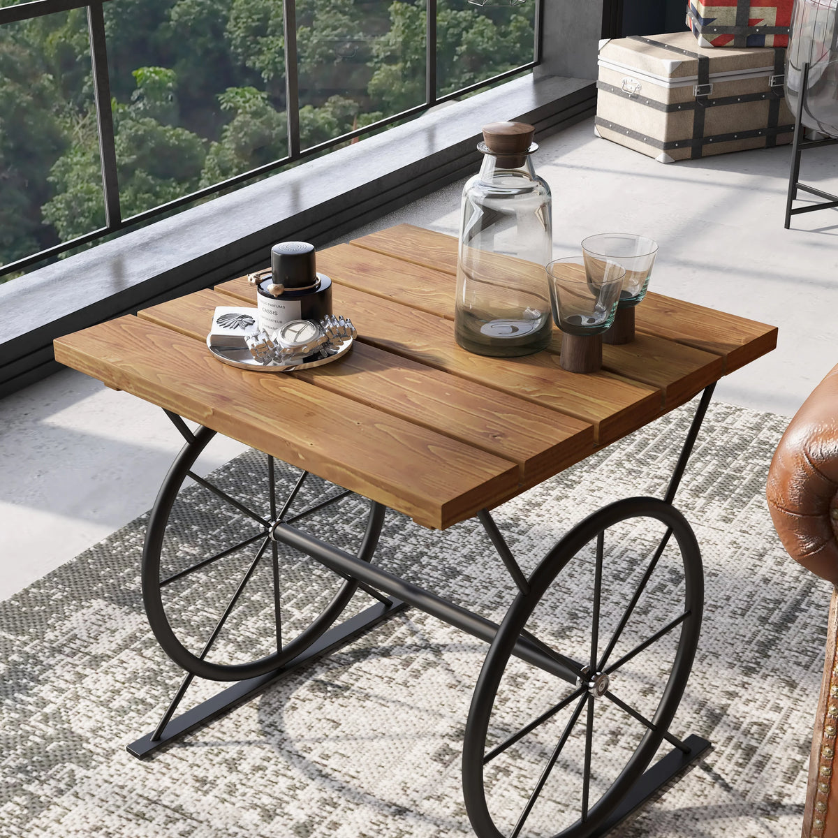 19-inch Metal Wheel Side Table E578