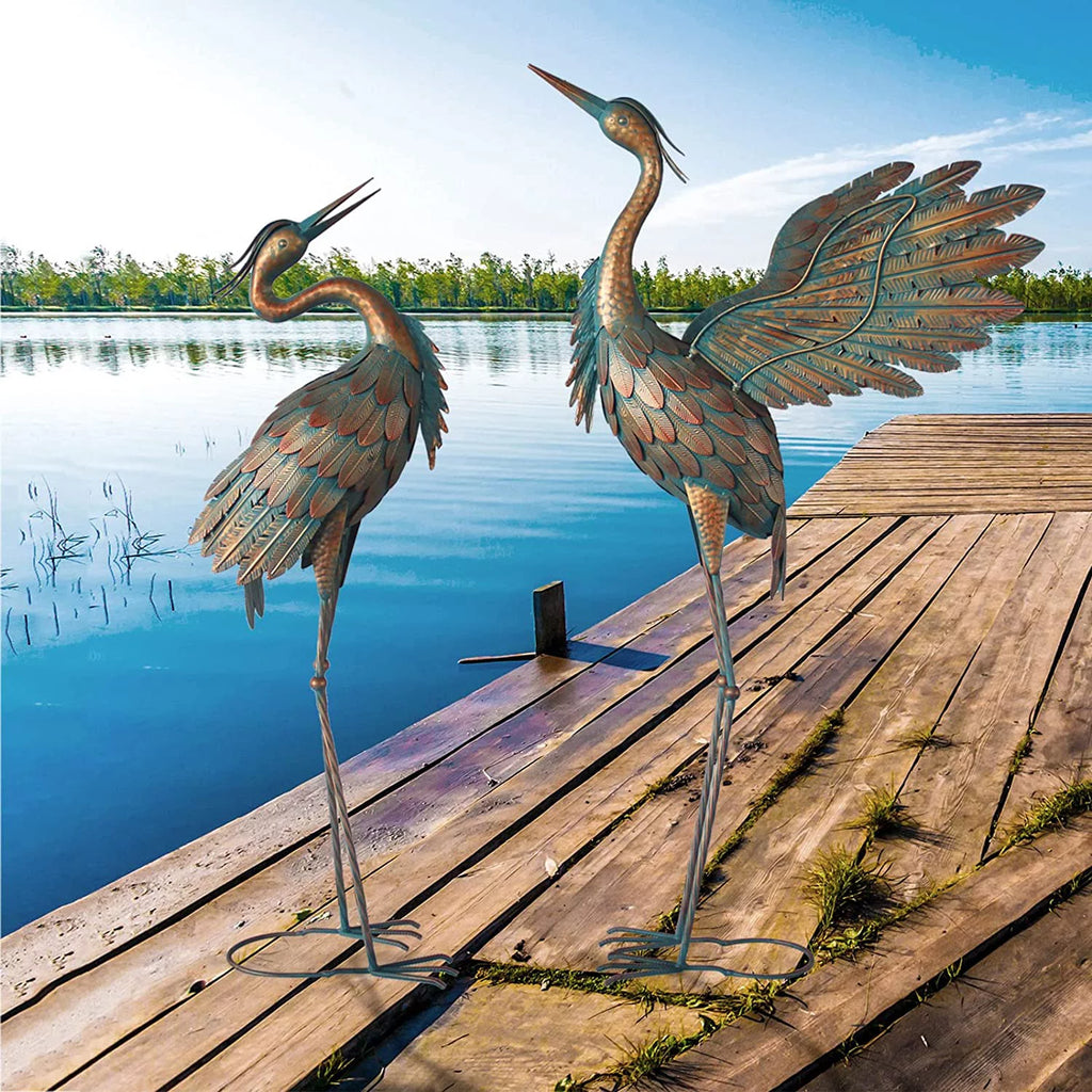 Metal Heron Garden Statues Set of 2 I62950