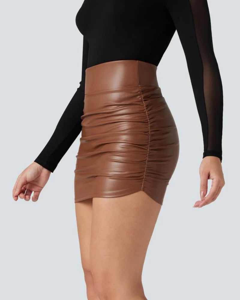 High Waisted Tummy Control Ruched Fleece Mini Skirt G926