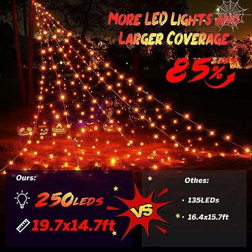 White Lighted Spider Web with 250 LED Lights, 8 Modes, Timer K1165