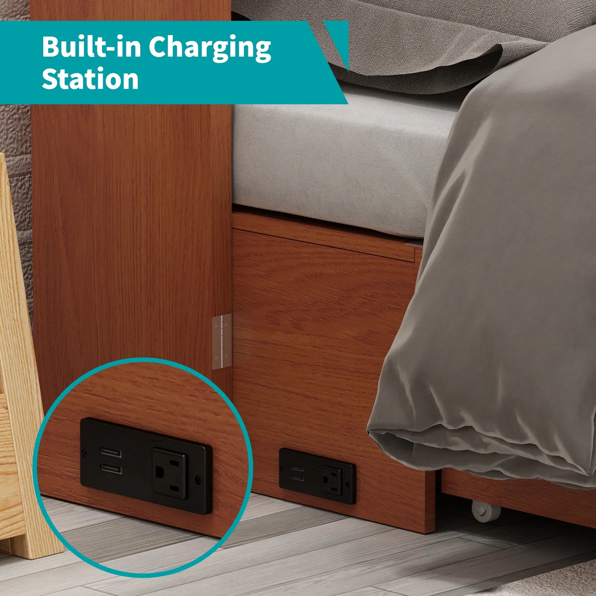 Queen Murphy Bed Cabinet with Charging Station and Memory Foam Mattress M888
