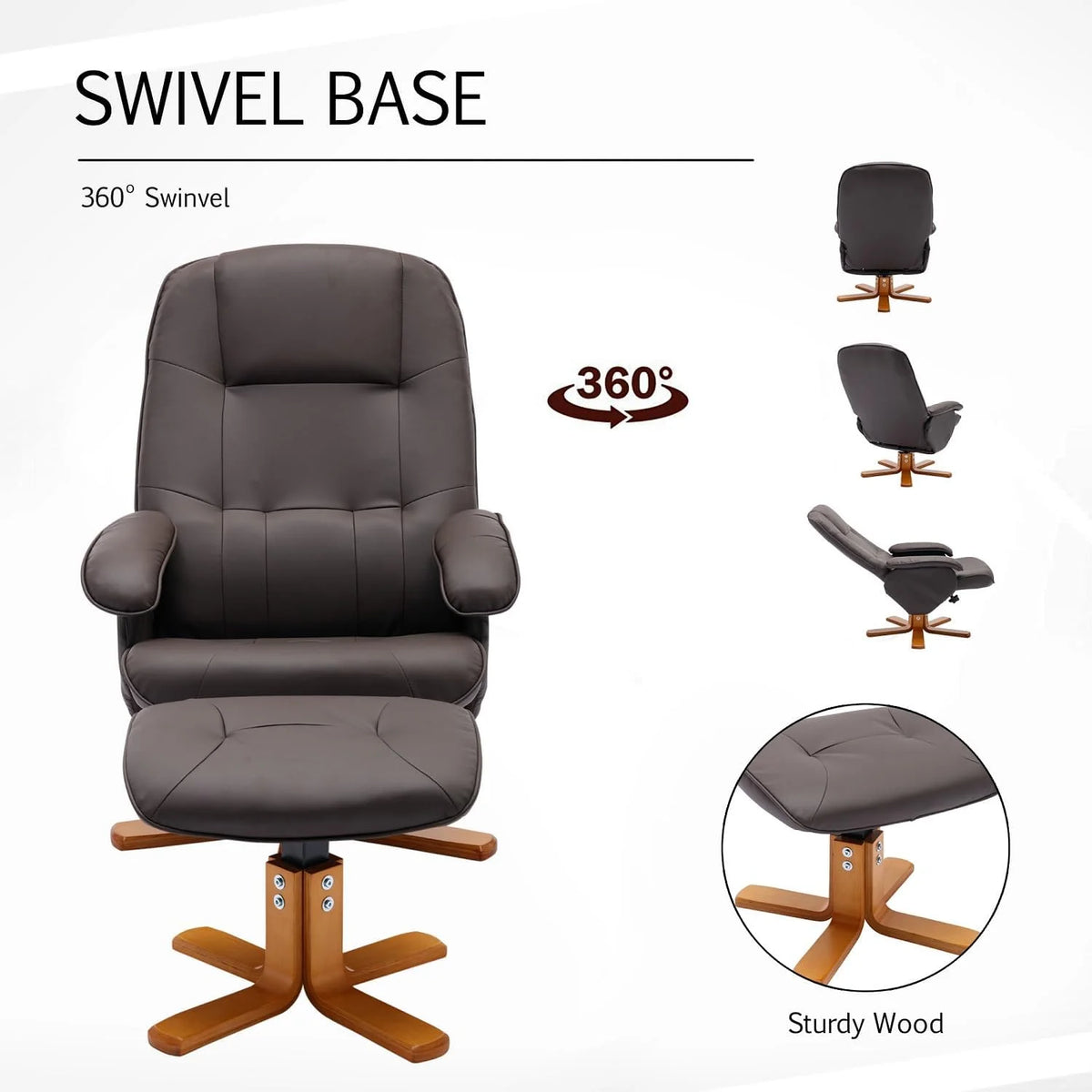 Grey Faux Leather Swivel Recliner with Ottoman K225