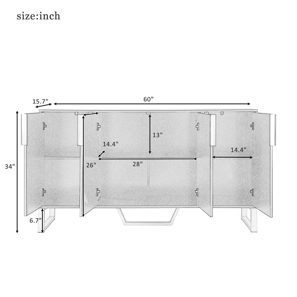 White 4 Door Buffet Sideboard with Metal Legs O54925