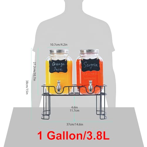 1 Gallon Glass Drink Dispenser with Stand, 2 Pack Z198342