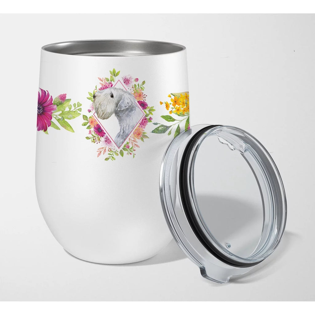 Sealyham Terrier Pink Flowers Stainless Steel 12 oz Stemless Wine Glass Z51480
