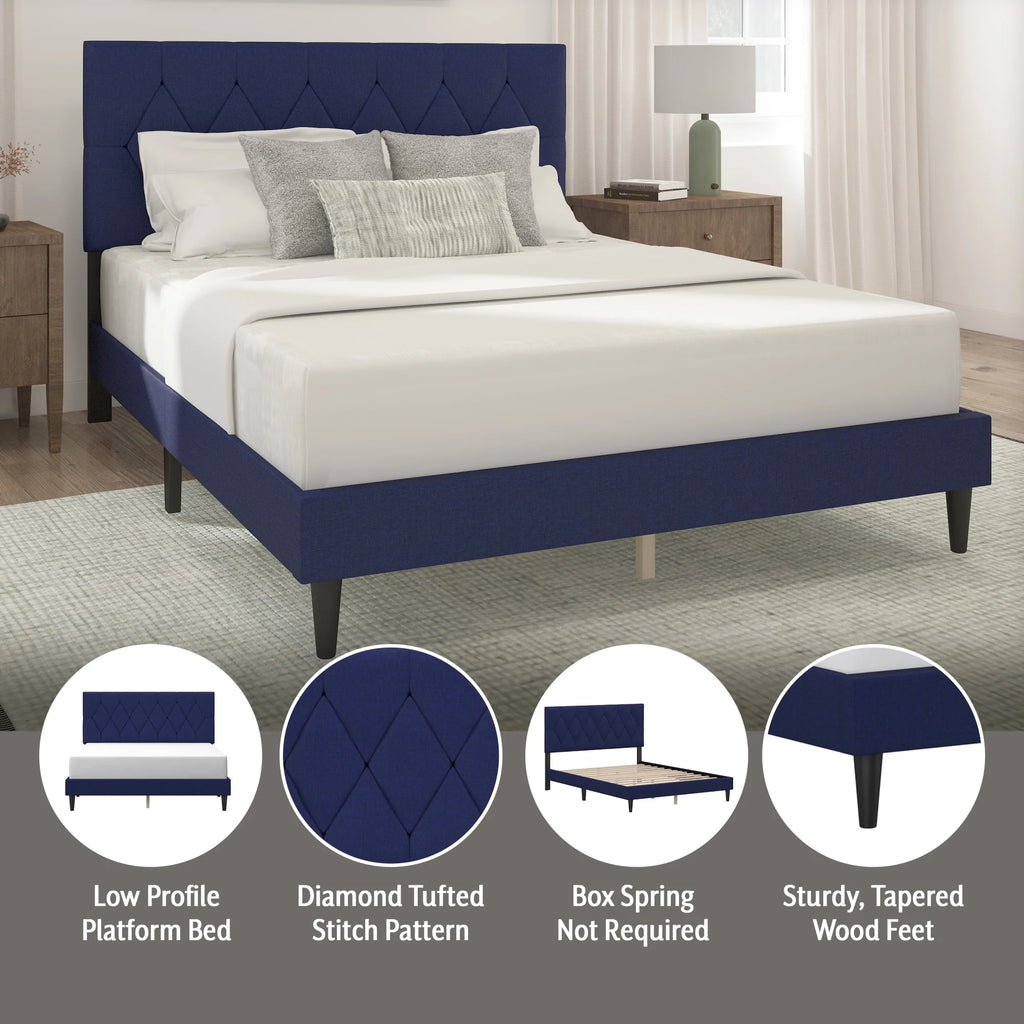 Gray Diamond Tufted Upholstered Queen Platform Bed J4598