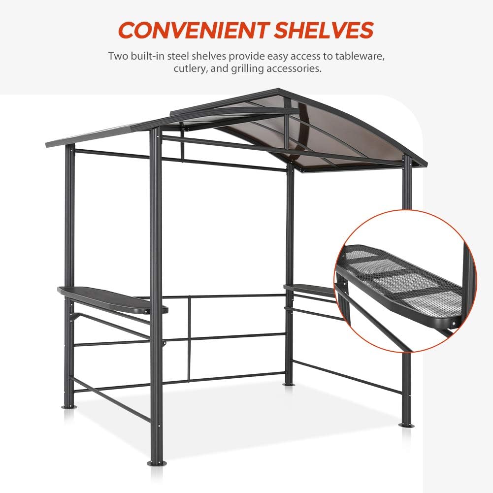 8'x5' Steel Frame Double-Tier Polycarbonate Top Grill Gazebo D384