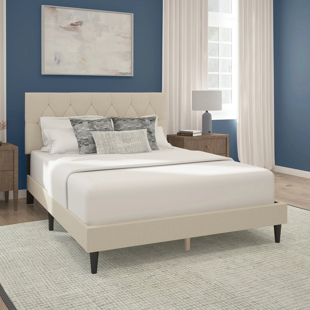 Gray Diamond Tufted Upholstered Queen Platform Bed J4598