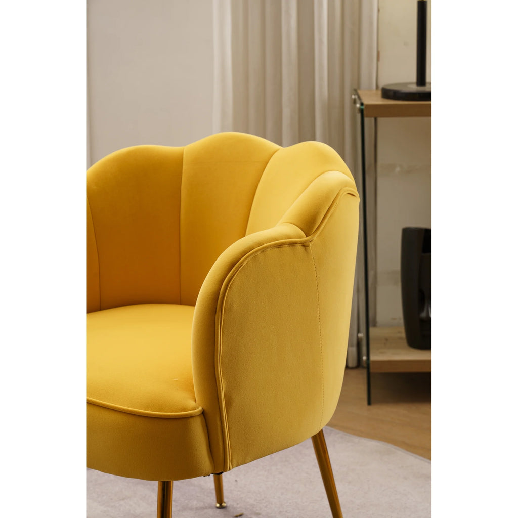 Yellow Velvet Shell Shape Armchair with Gold Legs O321063