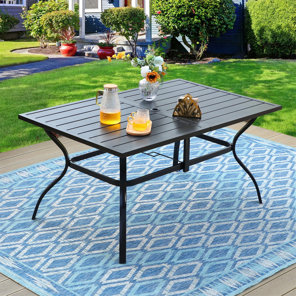 7-Piece Outdoor Patio Dining Set with Metal Table and 6 Rattan Cushioned Chairs N91595