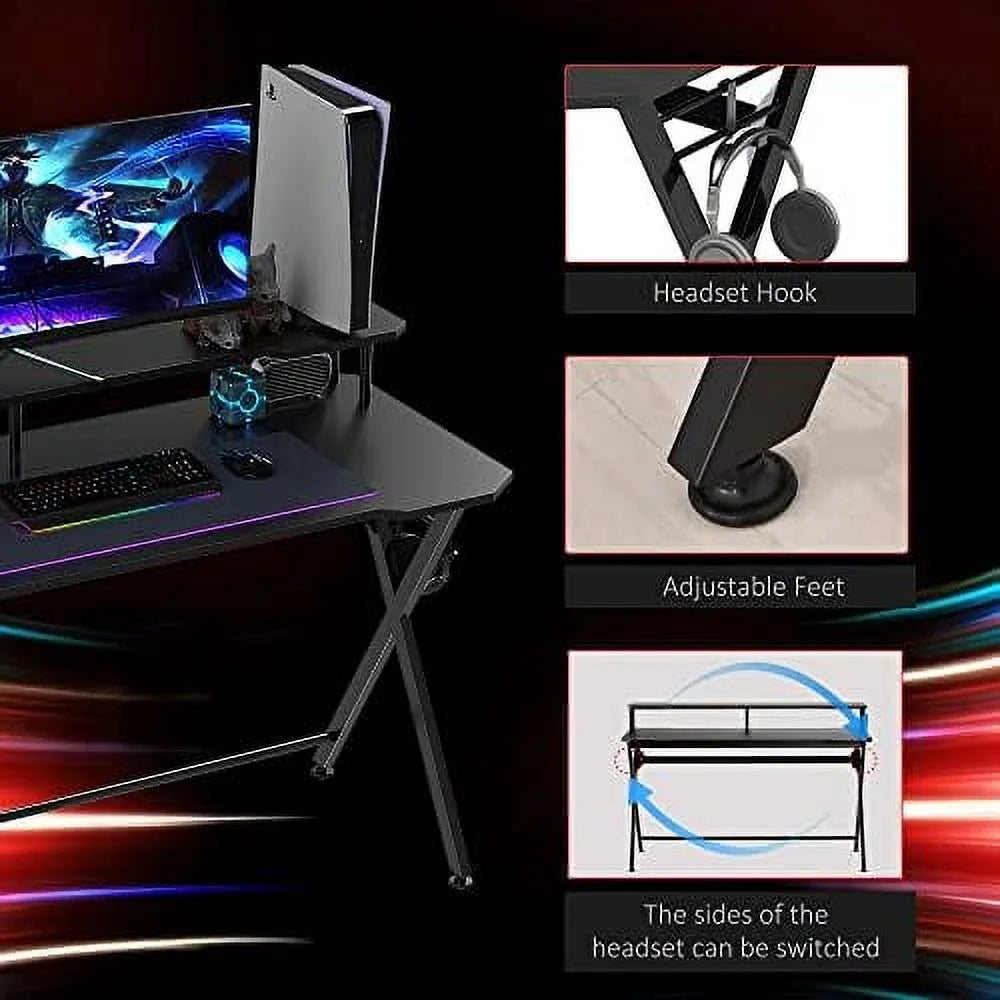 55 Inch Black Gaming Desk with Monitor Stand K446761