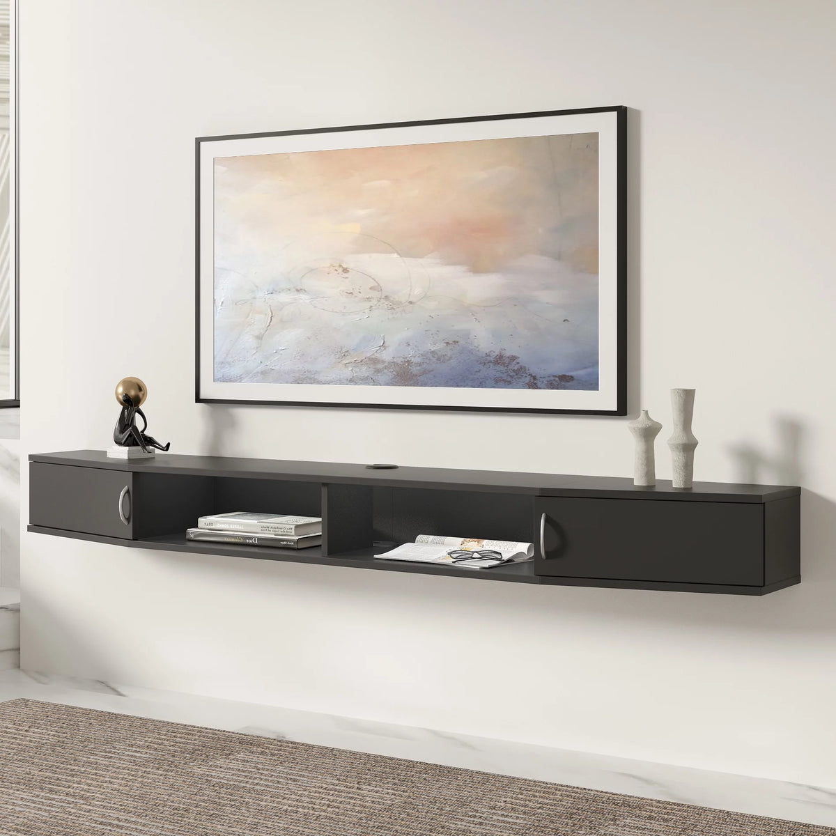 Black Wood Floating TV Stand F2015