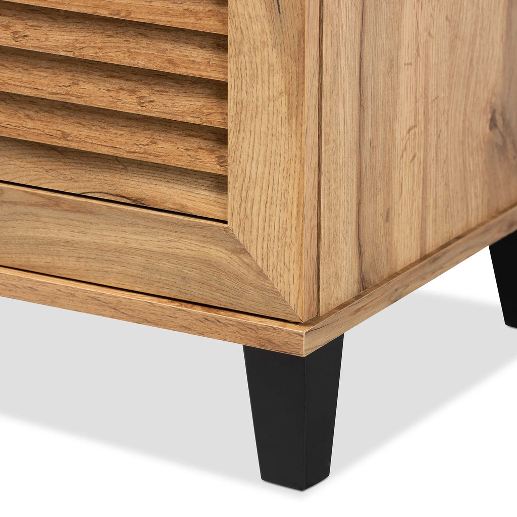 Oak Brown Wood 3-Door Shoe Storage Cabinet A156409