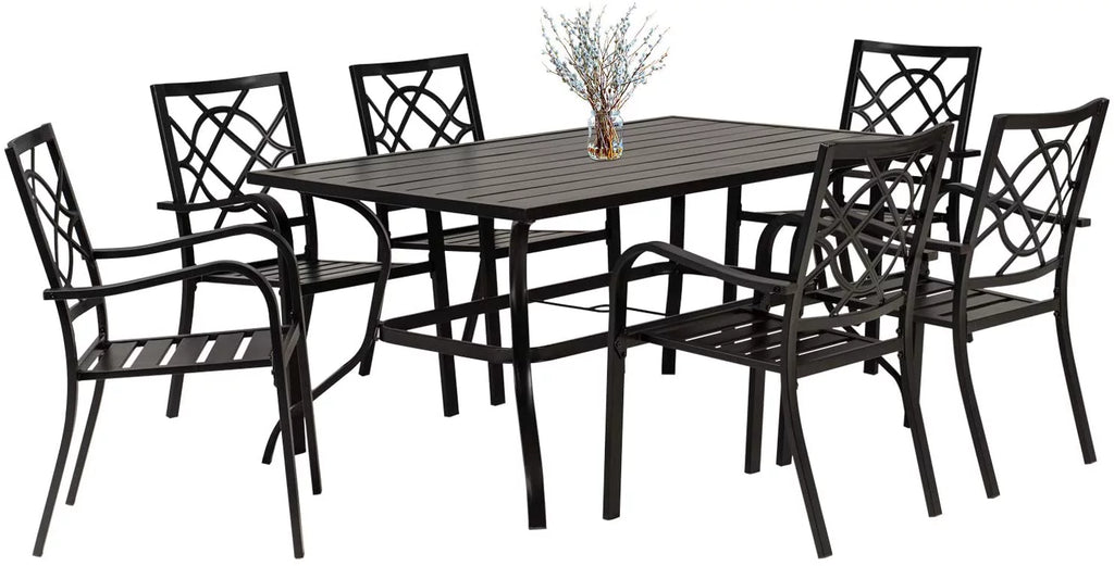 7-Piece Outdoor Patio Dining Set with Stackable Metal Chairs and Rectangular Table A24196