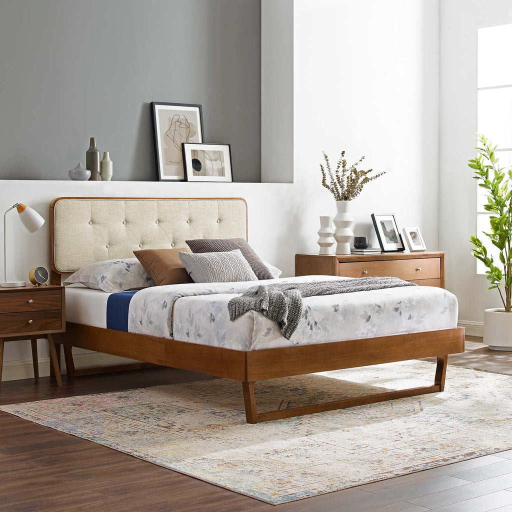 Full Size Wood Brown Walnut Platform Bed Frame W549