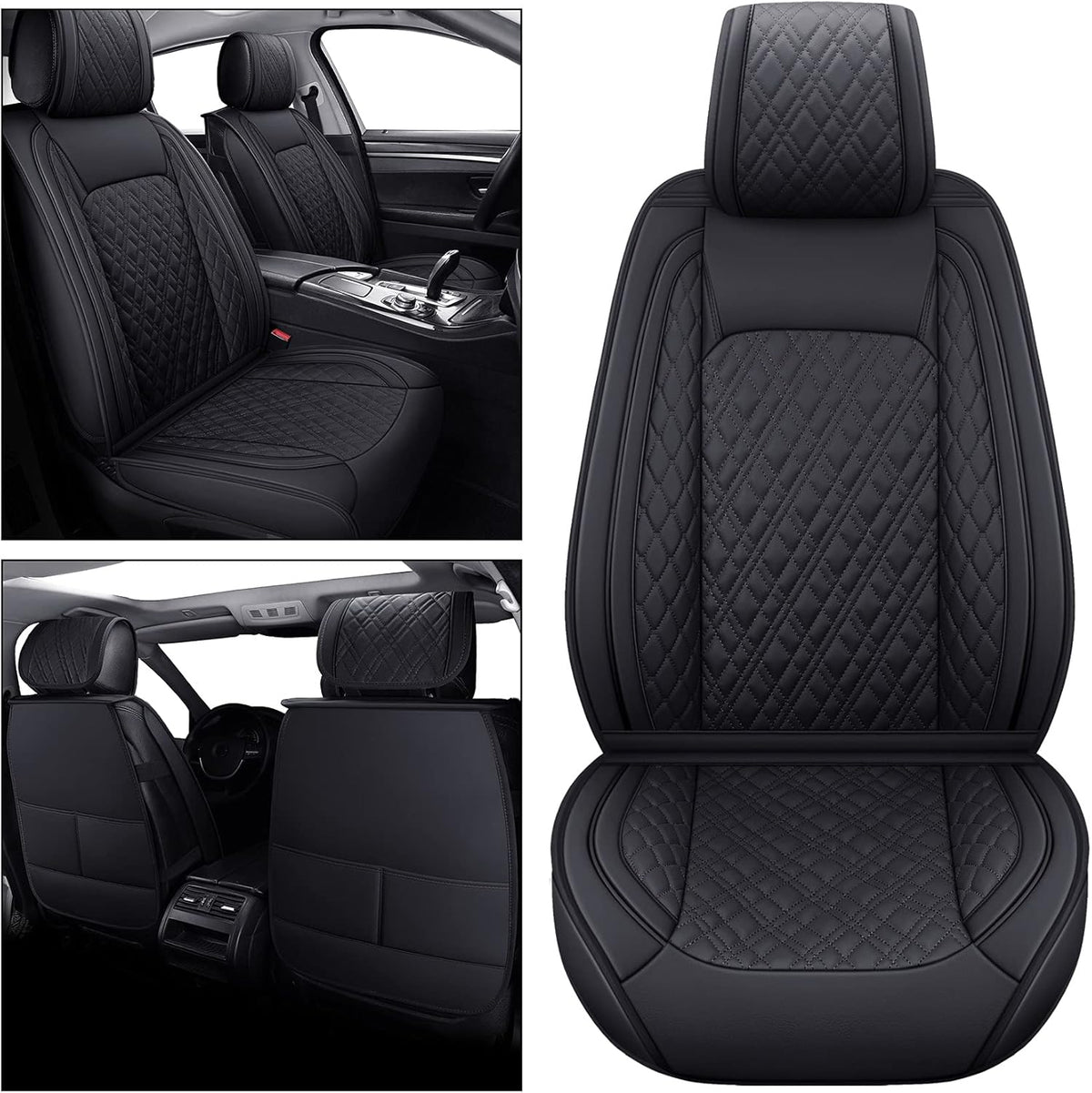 Universal Leather Full Seat Covers Full Set Black-Red A65894