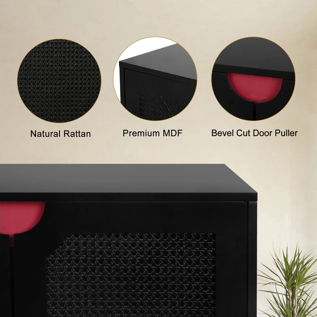 Black Rattan Storage Cabinet with 4 Doors G34717