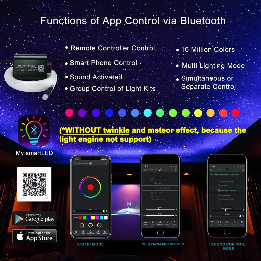 16W Fiber Optic Star Ceiling Light Kit with Music Control R4617