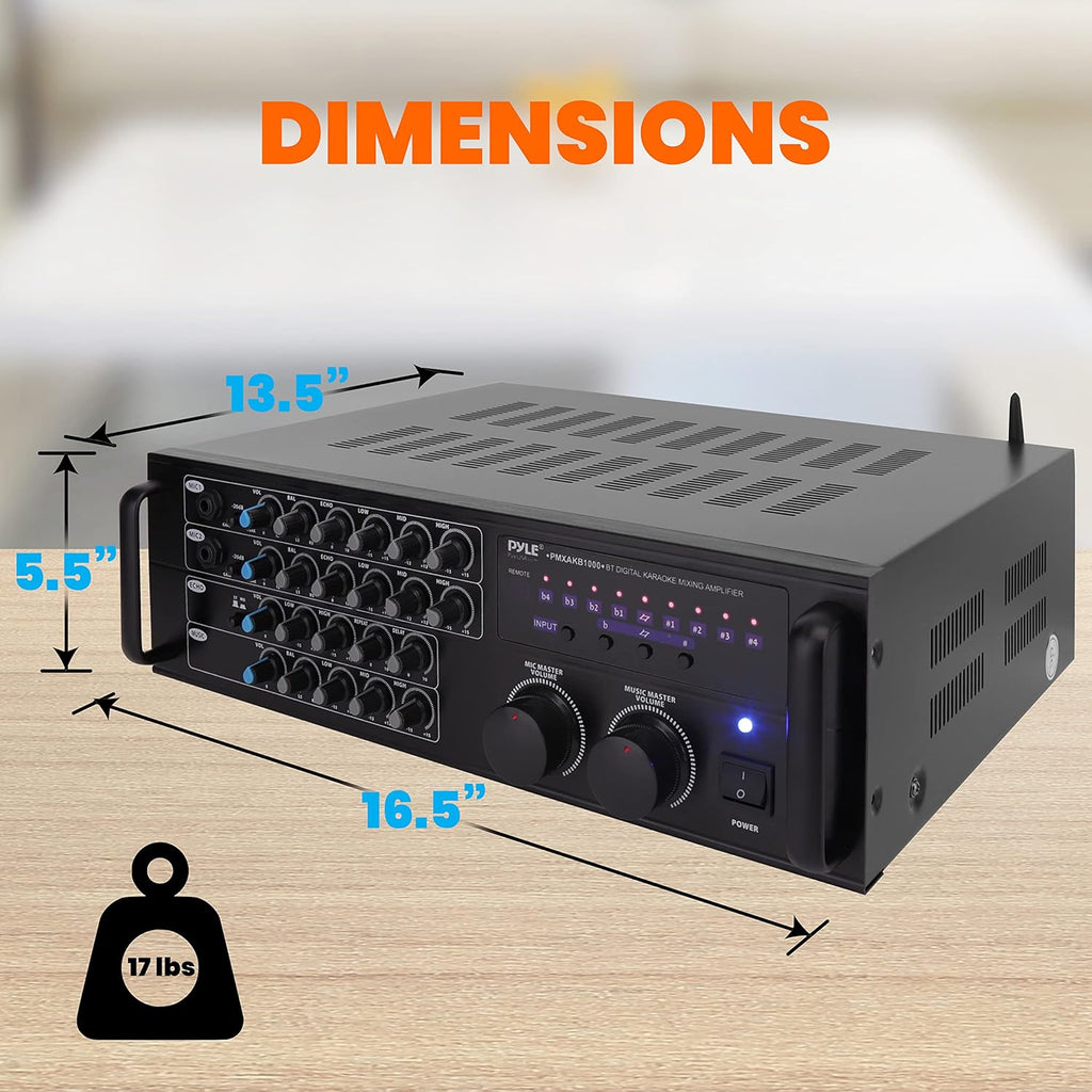 1000-Watt Portable Wireless Bluetooth Stereo Mixer Karaoke Amplifier System with Dual Mic W54474